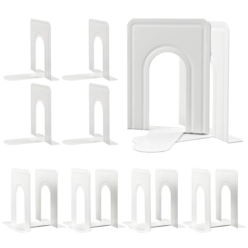 HappyHapi Book Ends, Non-Skid Metal Bookend Supports for Shelves, Heavy Duty Book End, Office Book Stopper, 6 x 5 x 6 Inches, 14 Pieces / 7 Pairs (White) - Image 1